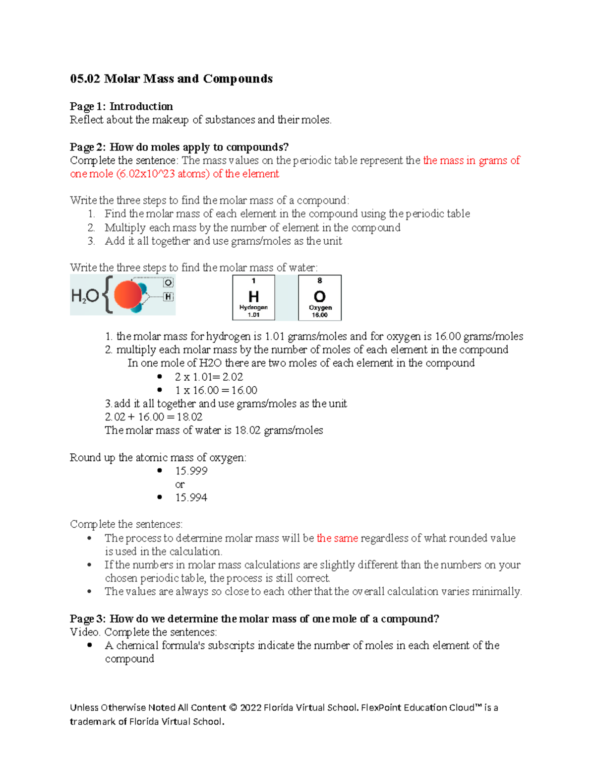 05 02 Molar Mass And Compounds Detailed Study Guide Studocu
