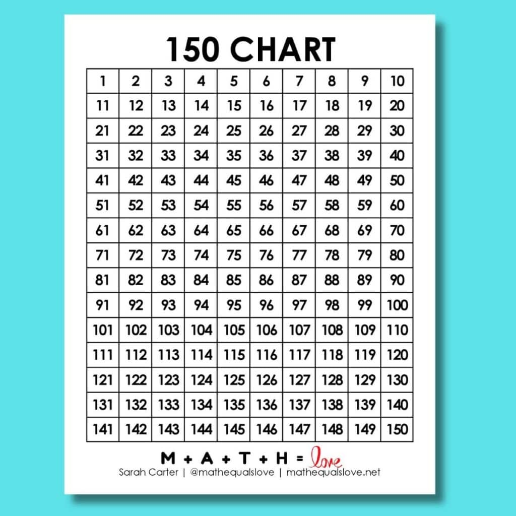1 150 Number Chart Free Printable PDF