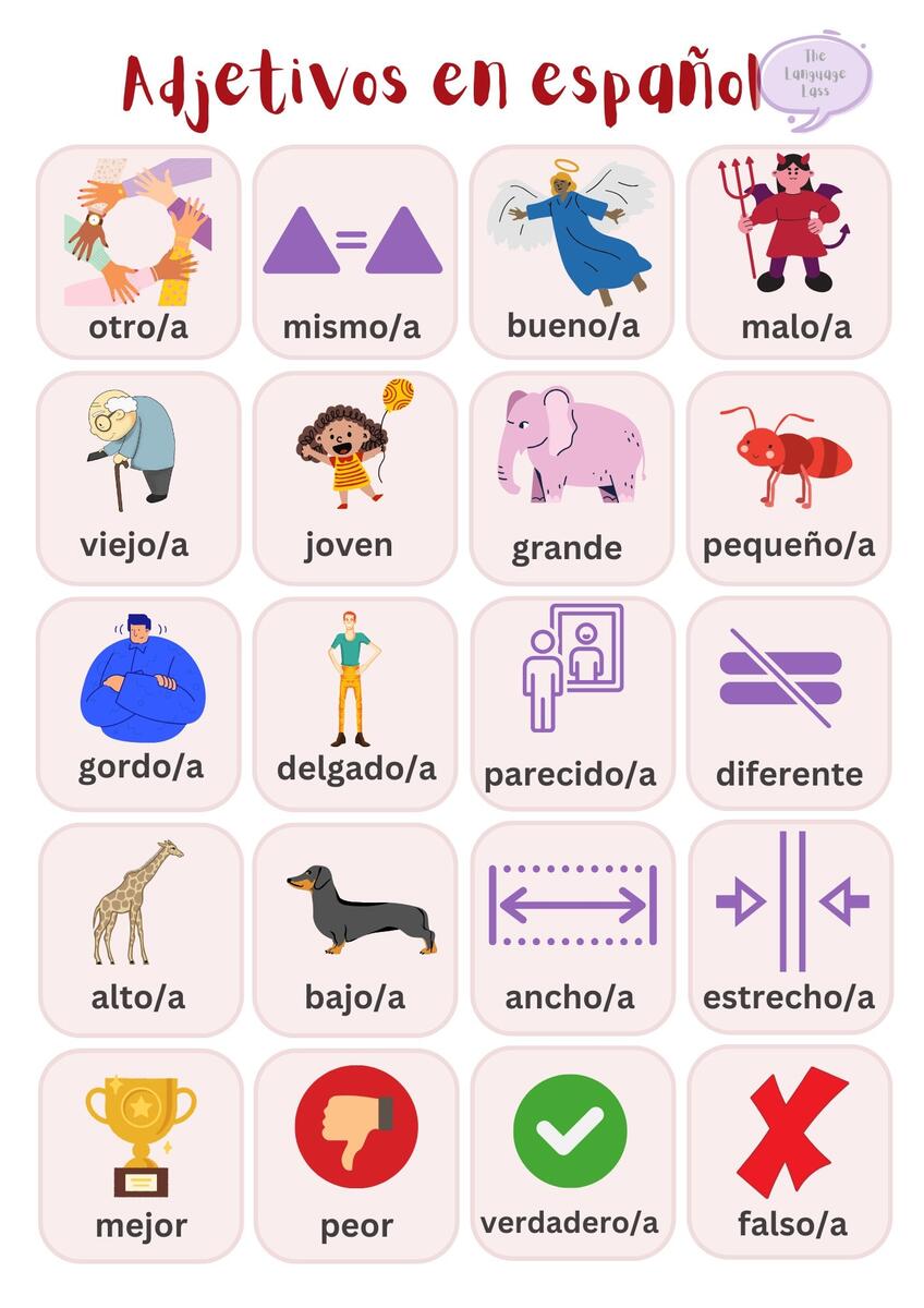 100 Spanish Adjectives Flashcards Vocabulary Learning PDF Download Etsy Israel