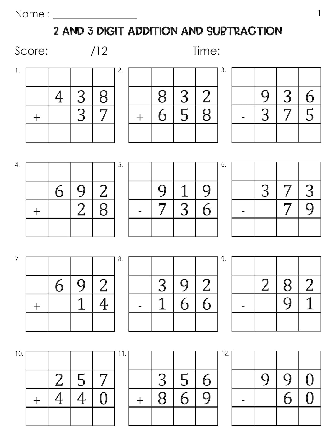 100 Two And Three Digit Mixed Addition And Subtraction With Grid Worksheets Etsy 100 Two And Three Digit Mixed Addition And Subtraction With Grid Worksheets Etsy