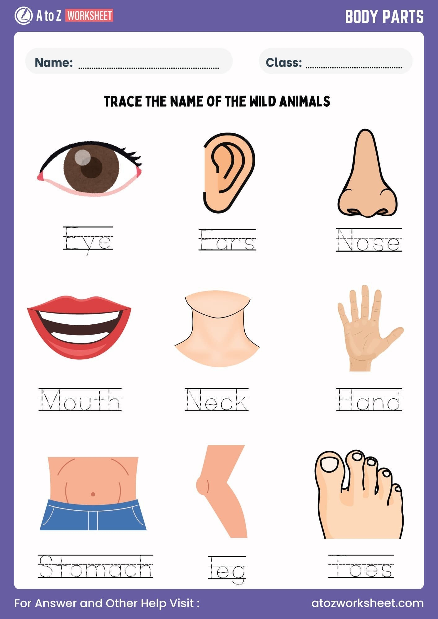 11 Free Printable Body Parts Worksheet For Kindergarten And Class 1 Kids A To Z Worksheet Parts Of The Body Free Worksheet SKOOLGO