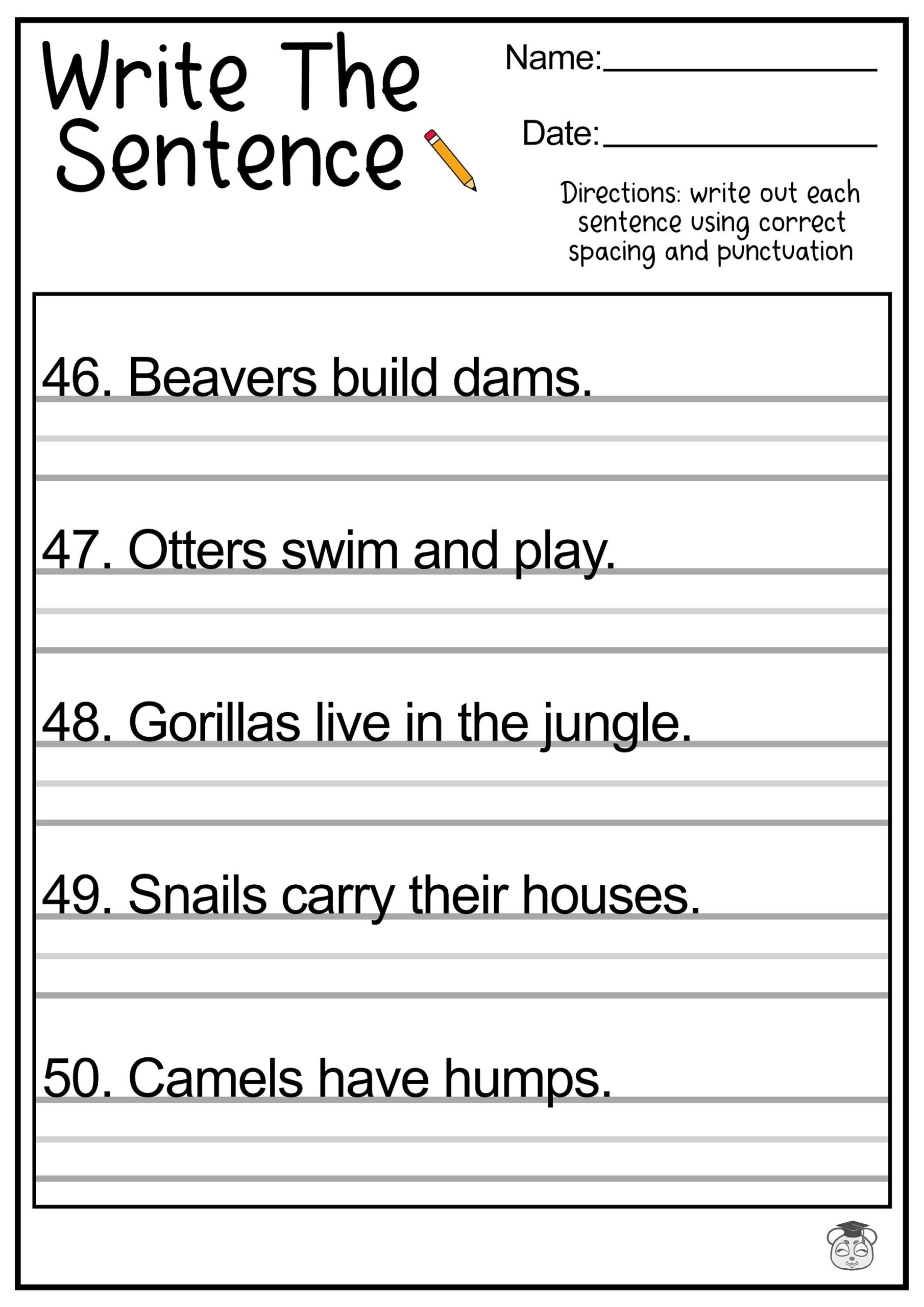 11 Printable Sentence Writing English Worksheets Improve Reading And Writing Skills ages 4 7 KG1 To Grade 2 Etsy