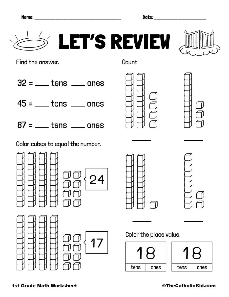 1st Grade Math Review Worksheet TheCatholicKid