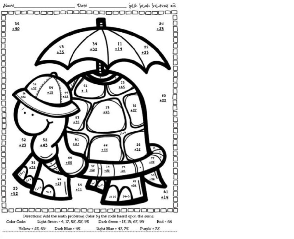 2 Digit Addition Coloring Worksheets Worksheet School