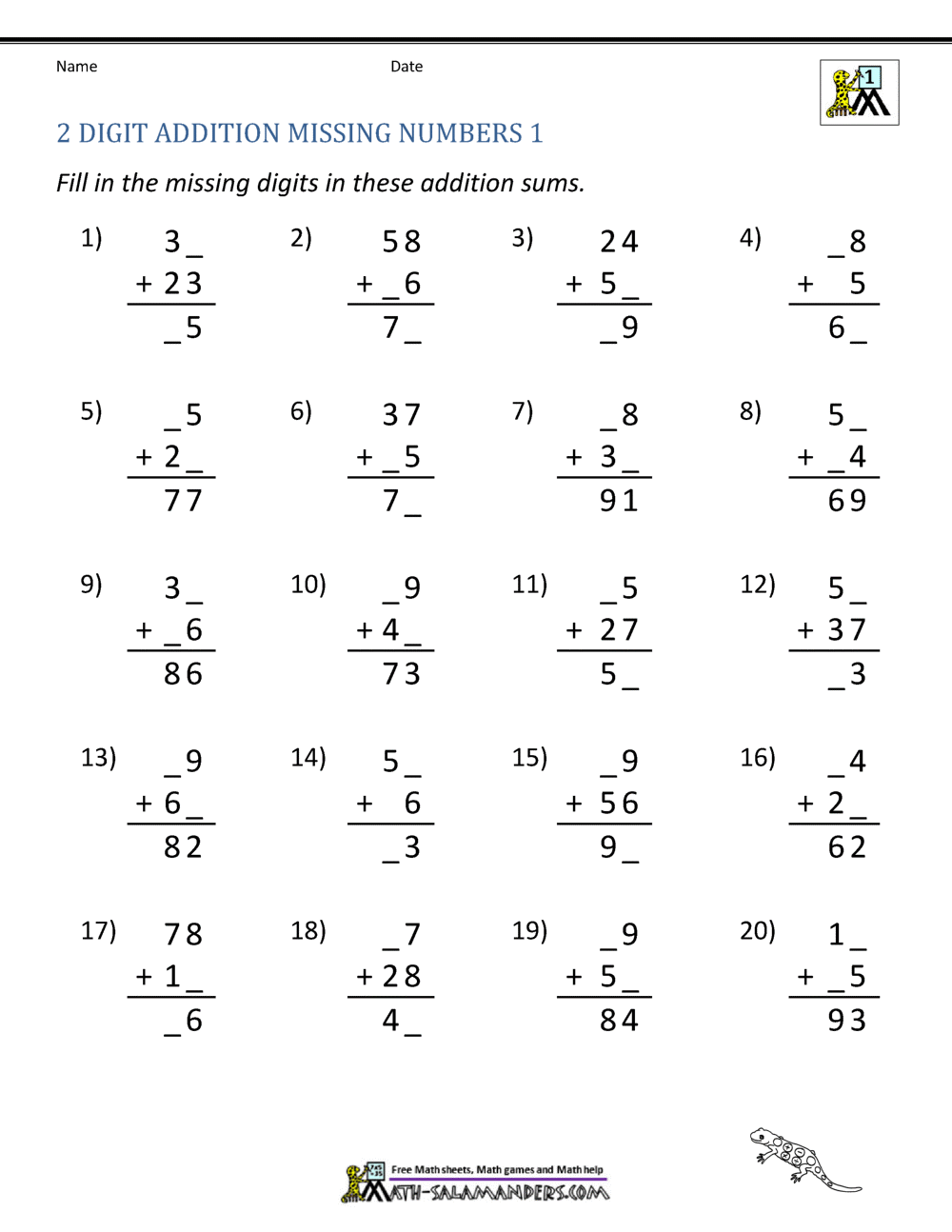 2 Digit Addition Worksheets 2 Digit Addition Worksheets