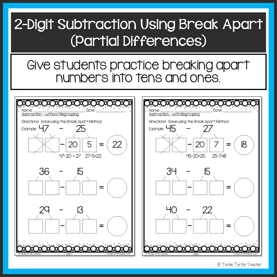 2 Digit Subtraction Bundle Base Ten Break Apart Number Line Made By Teachers