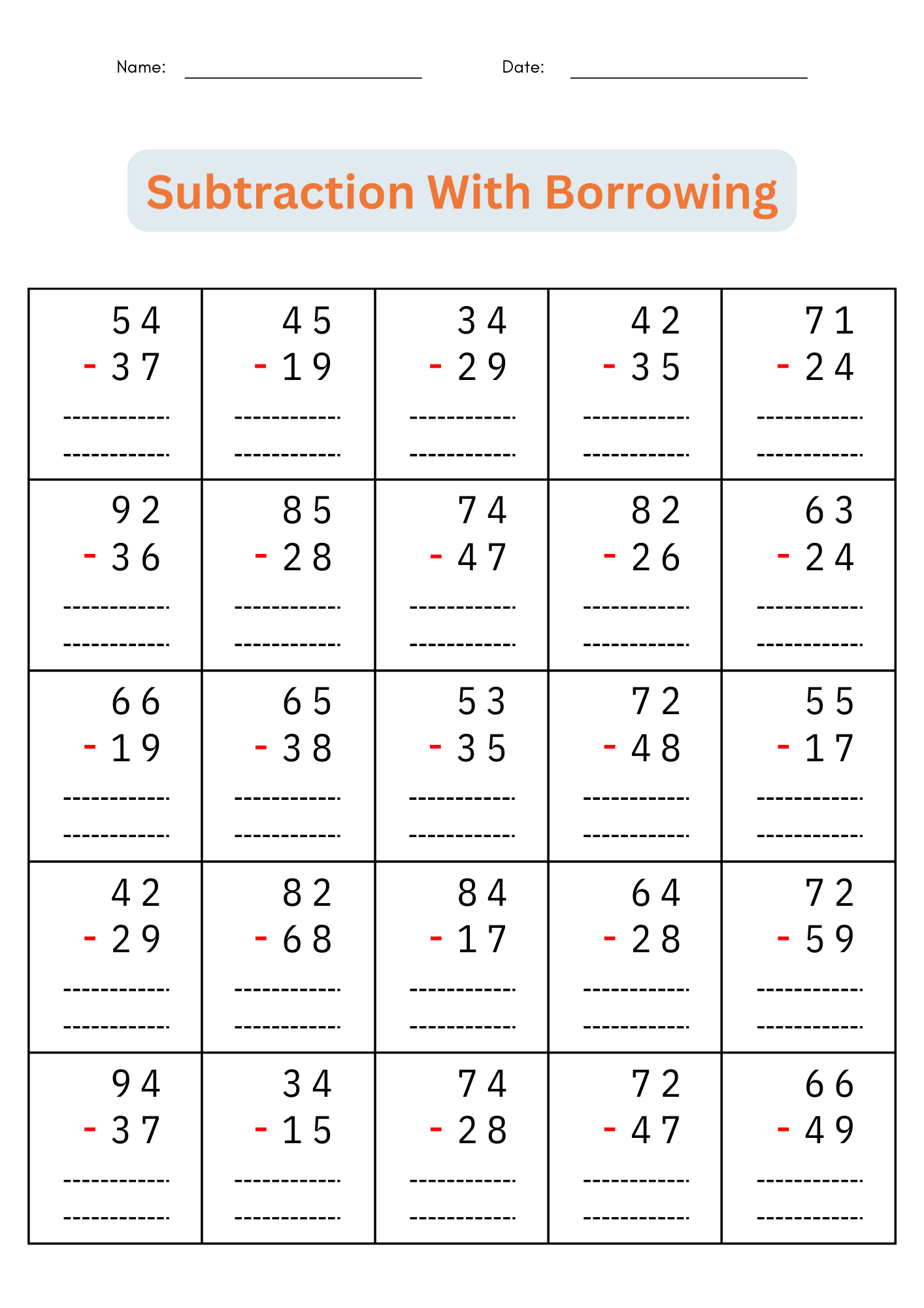 2 Digit Subtraction With Regrouping Number Math Worksheets For Grade 1 2 3 Made By Teachers 2 Digit Subtraction With Regrouping Number Math Worksheets For Grade 1 2 3 Made By Teachers