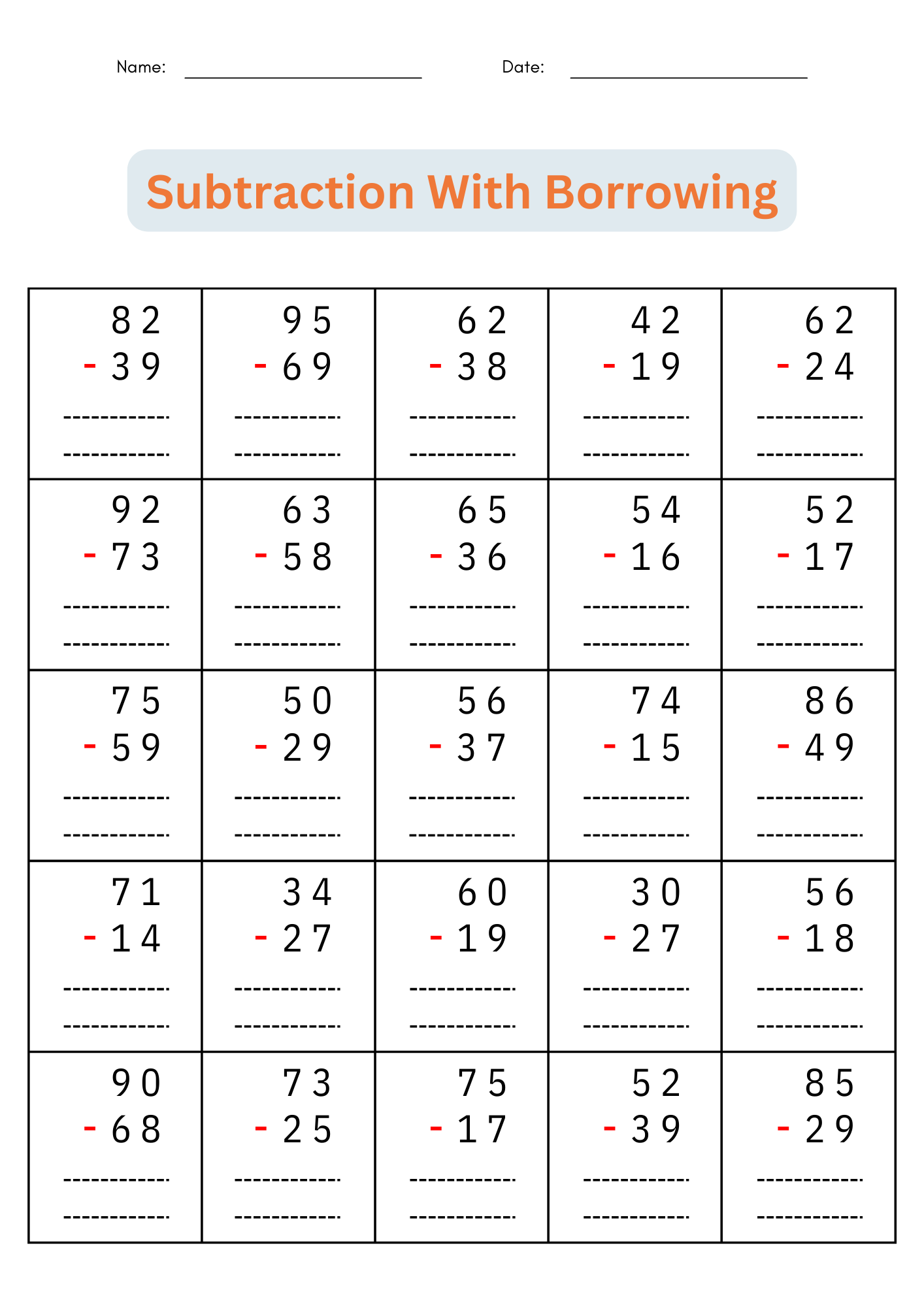Two Digit Subtraction Worksheets Printable Math Drills Free Printables Lettering SVG Files Tools Apps