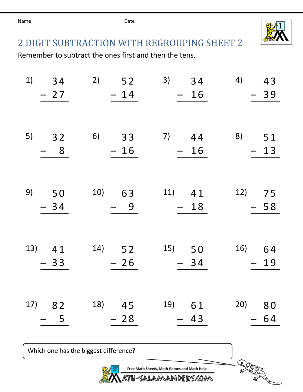 2 Digit Subtraction Worksheets Subtraction Facts To 20 Worksheets No Prep Math Worksheets For 1st 2nd Grade Teaching Ideas Made Easy