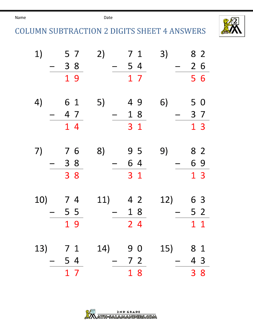 2 Digit Subtraction Worksheets Free Subtraction Worksheet Templates To Edit And Print Canva