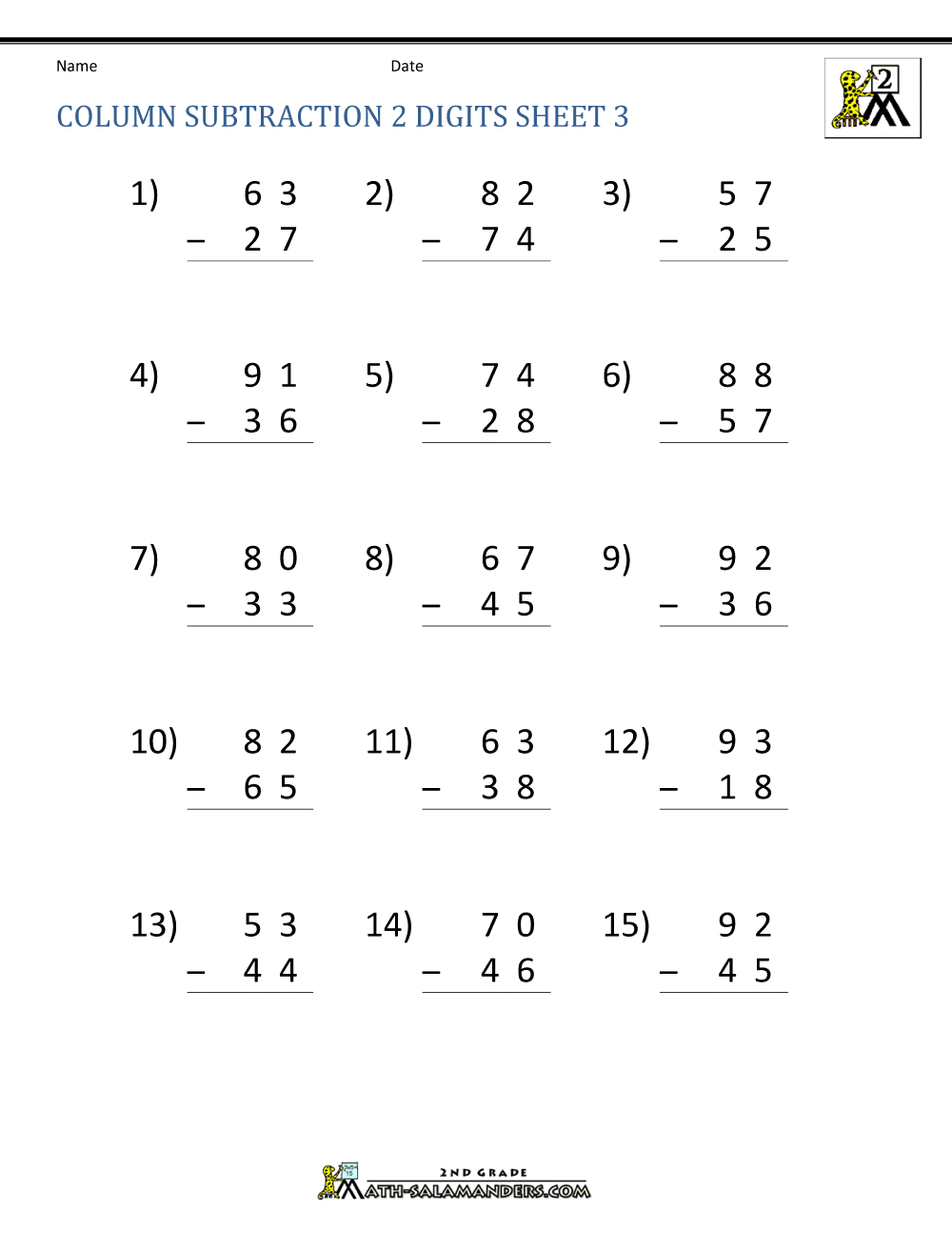 2 Digit Subtraction Worksheets Two Digit Subtraction Worksheets With Regrouping PDF Etsy