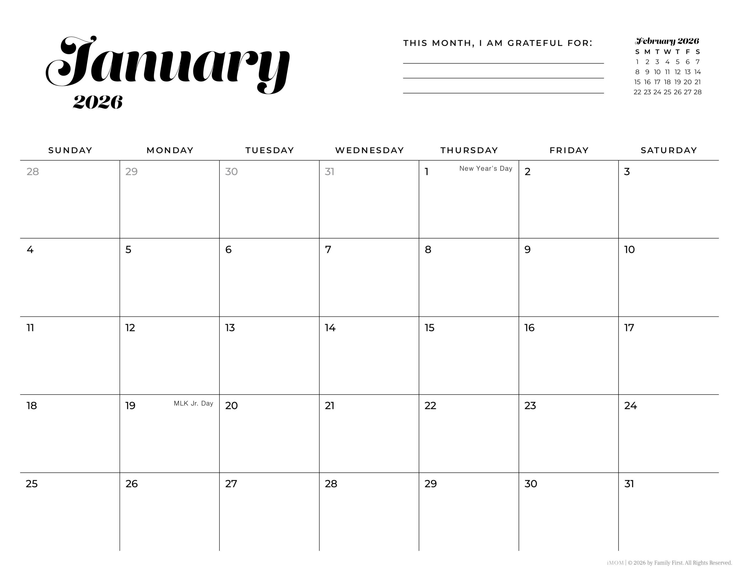 2025 2026 Simple Printable Calendar For Moms IMOM January 2026 Calendar Free Printable Free Printables Lettering SVG Files Tools Apps