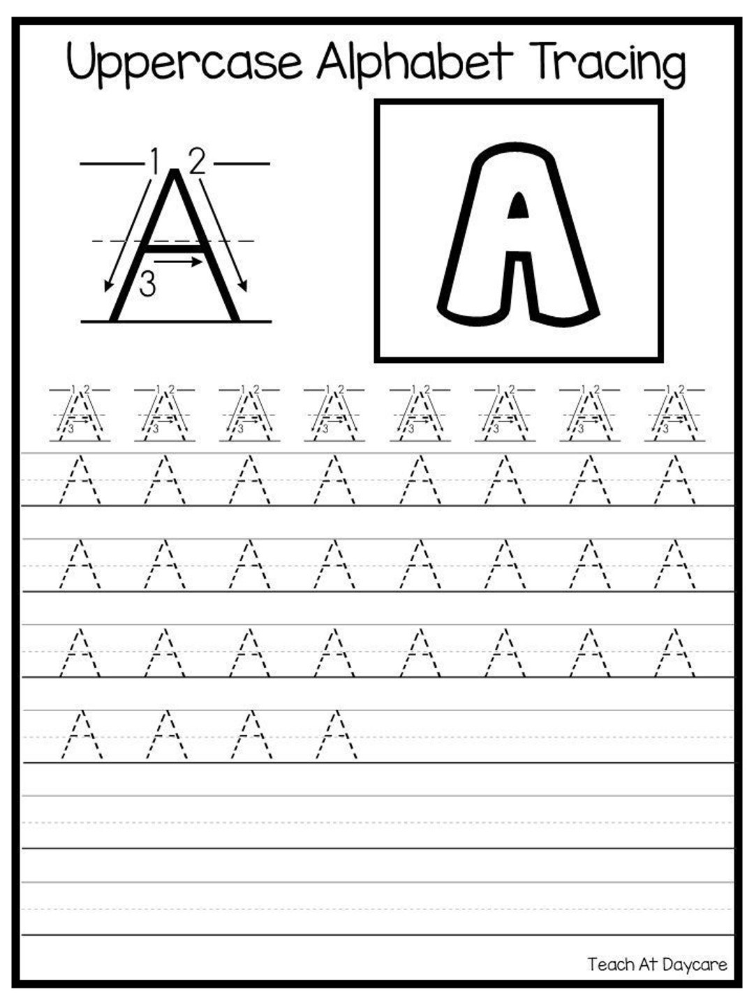 26 Printable Uppercase Alphabet Tracing Worksheets Preschool Kindergarten Handwriting Etsy Israel