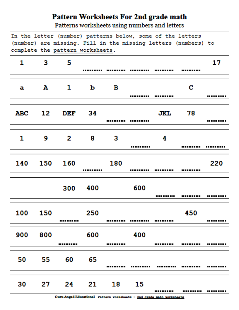 2nd Grade Math Patterns Worksheets Using Numbers And Letters Steemit