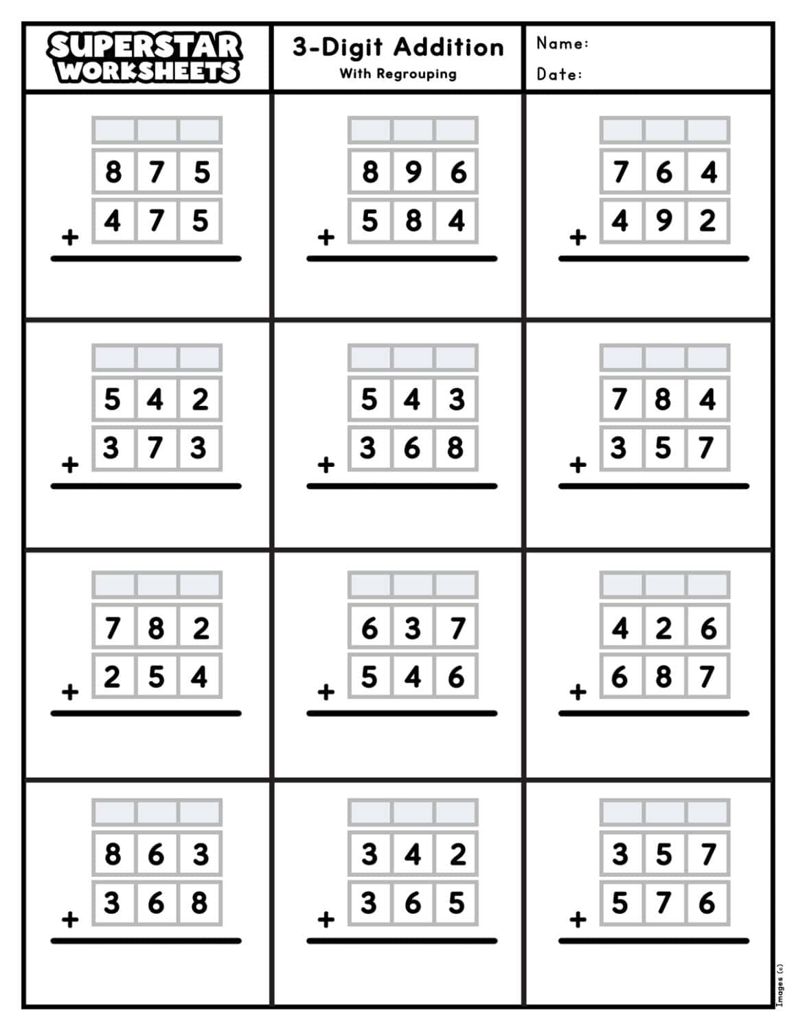 Triple Digit Addition With Regrouping K12 Math Worksheets
