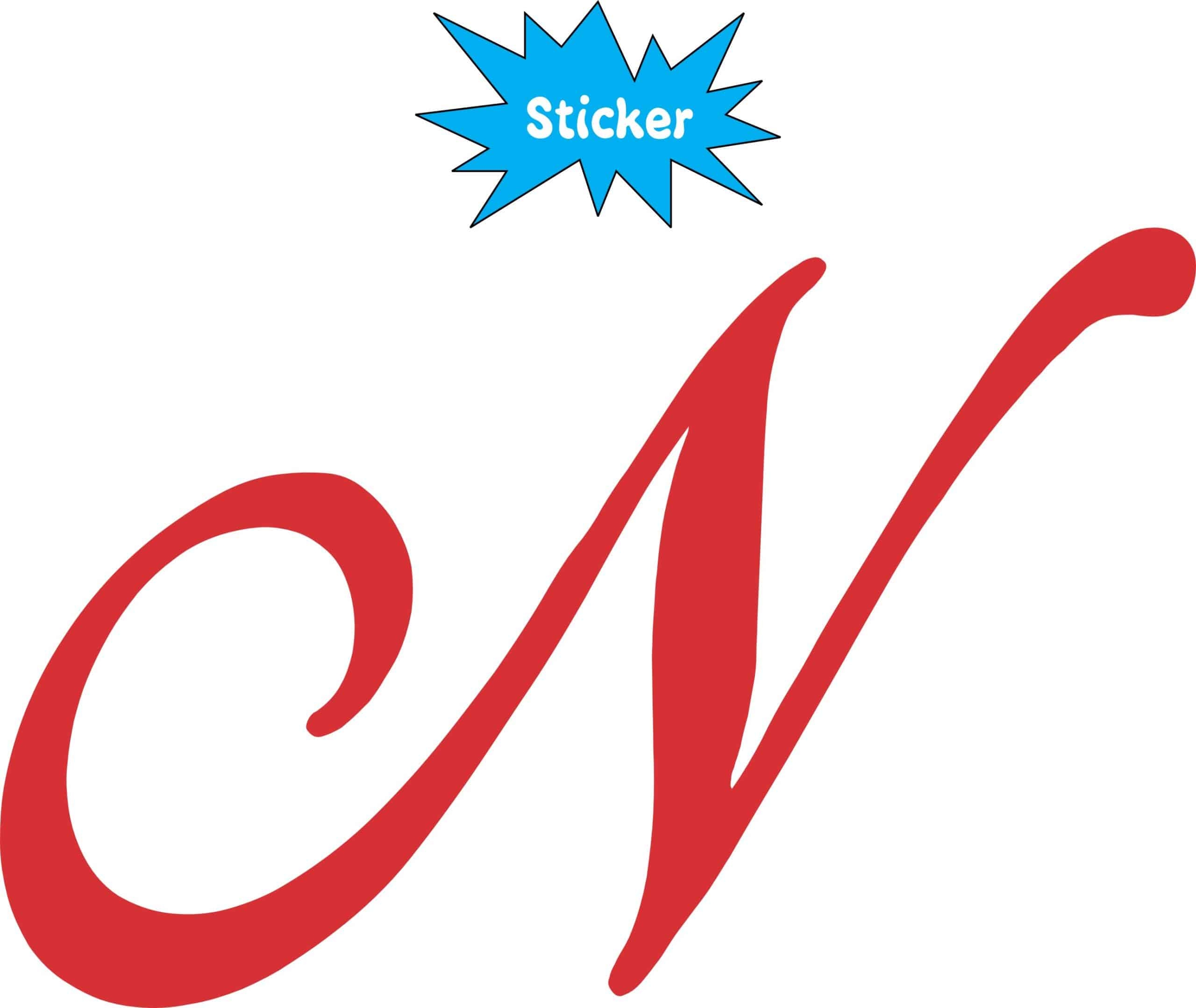4 5in X 3in Red Cursive N Monogram Sticker Fancy Vinyl Vehicle Stickers StickerTalk