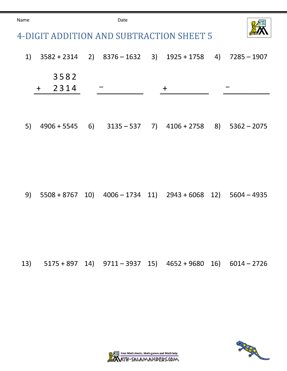 4 Digit Addition And Subtraction Worksheets 4 Digit Addition And Subtraction Worksheets