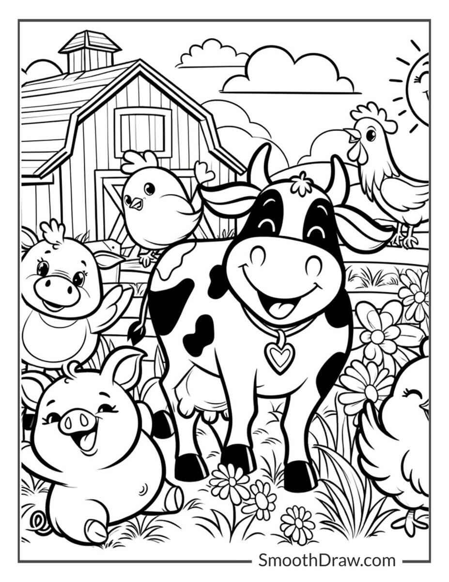 Farm Animals Pigs Horses And Chickens Farm Coloring Pages