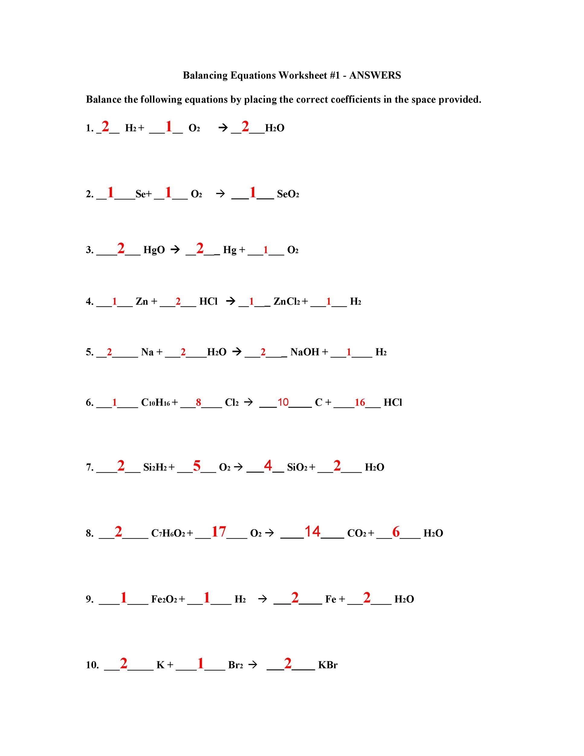 49 Balancing Chemical Equations Worksheets With Answers 49 Balancing Chemical Equations Worksheets With Answers