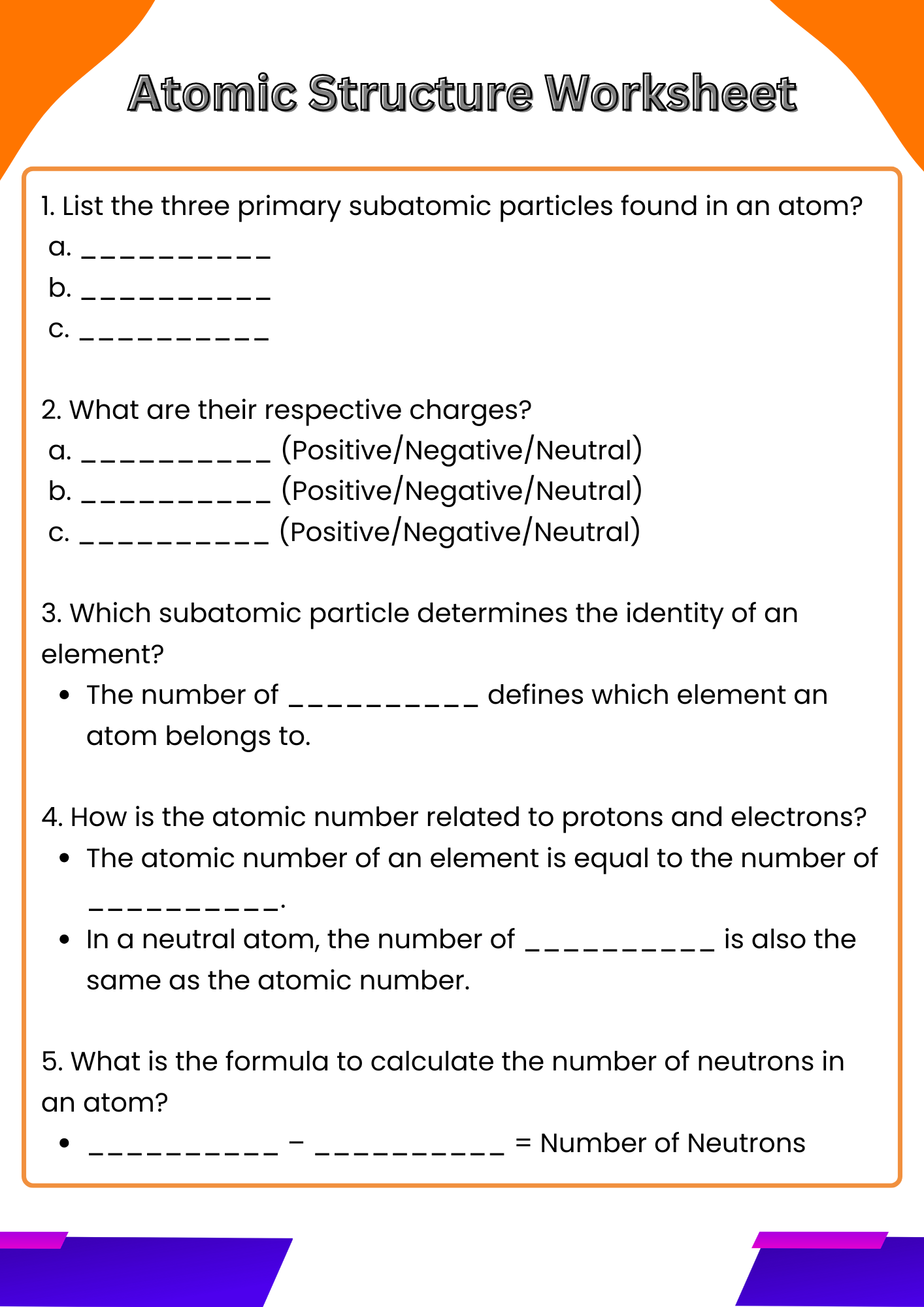 50 Atomic Structure Worksheet To Download In PDF 50 Atomic Structure Worksheet To Download In PDF