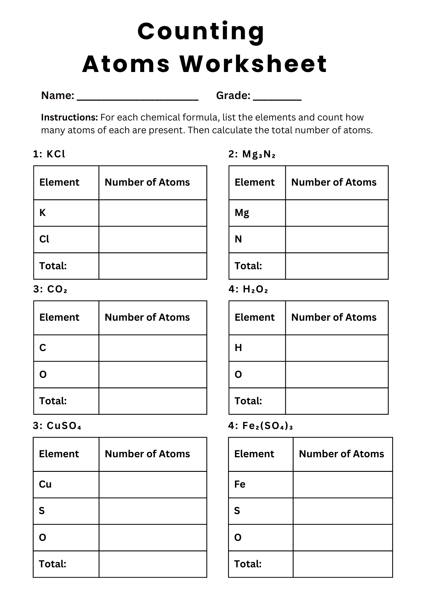 50 Free Printable Counting Atoms Worksheet To Download In PDF 50 Free Printable Counting Atoms Worksheet To Download In PDF