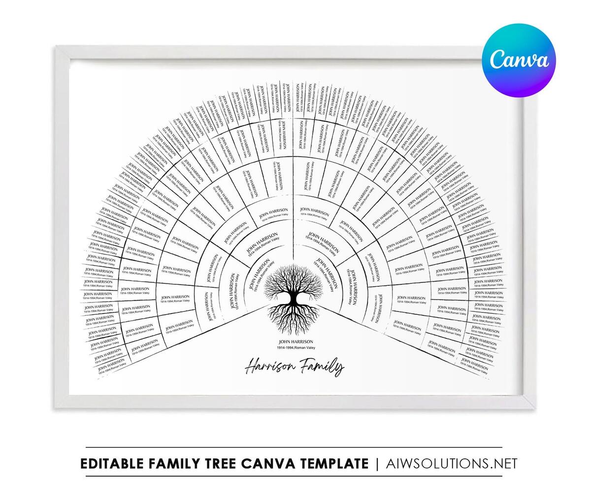 7 Generation Family Tree Template Editable Genealogy Fan Chart Canva Etsy 7 Generation Family Tree Template Editable Genealogy Fan Chart Canva Etsy