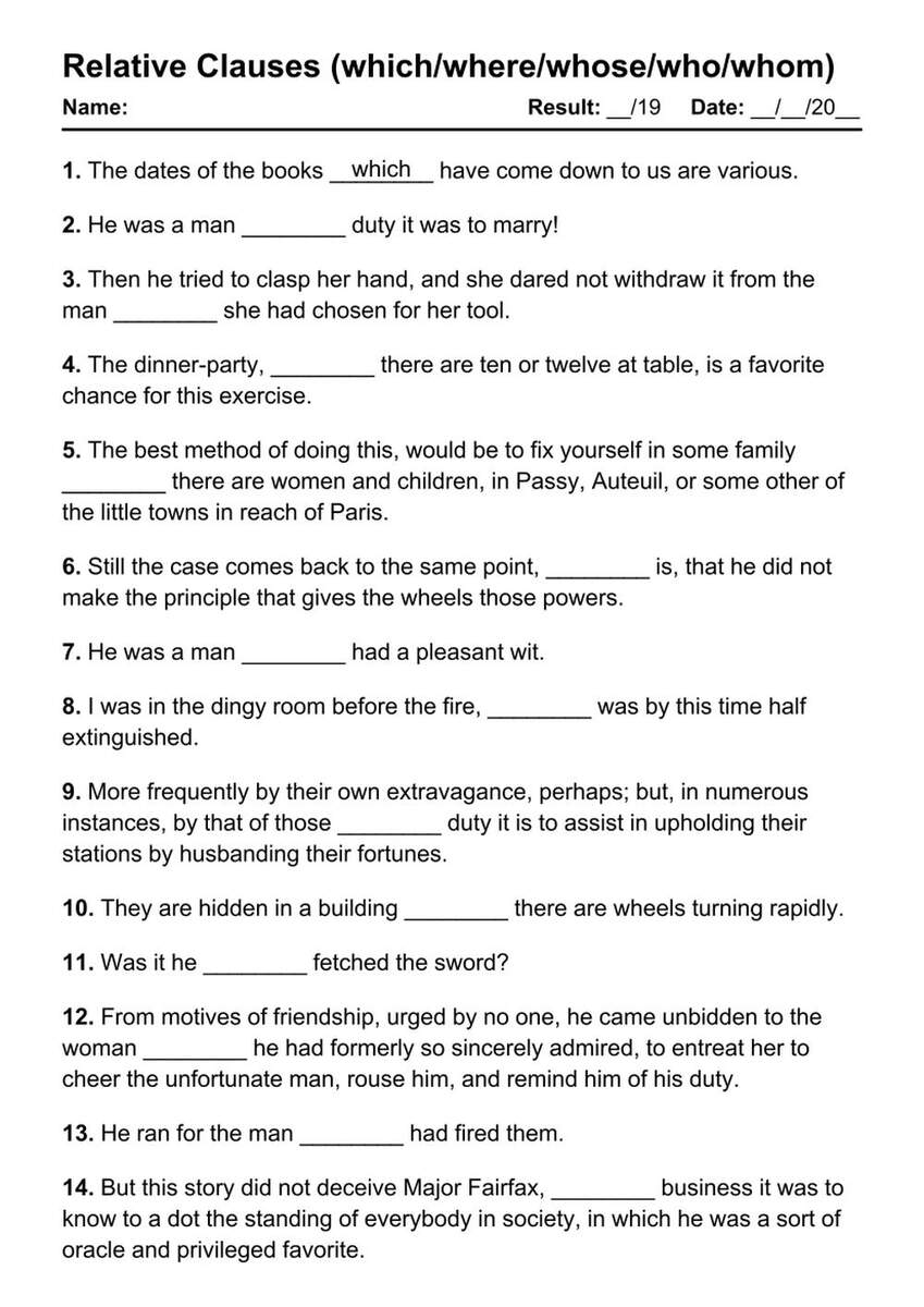 84 Relative Clauses PDF Worksheets With Answers Grammarism