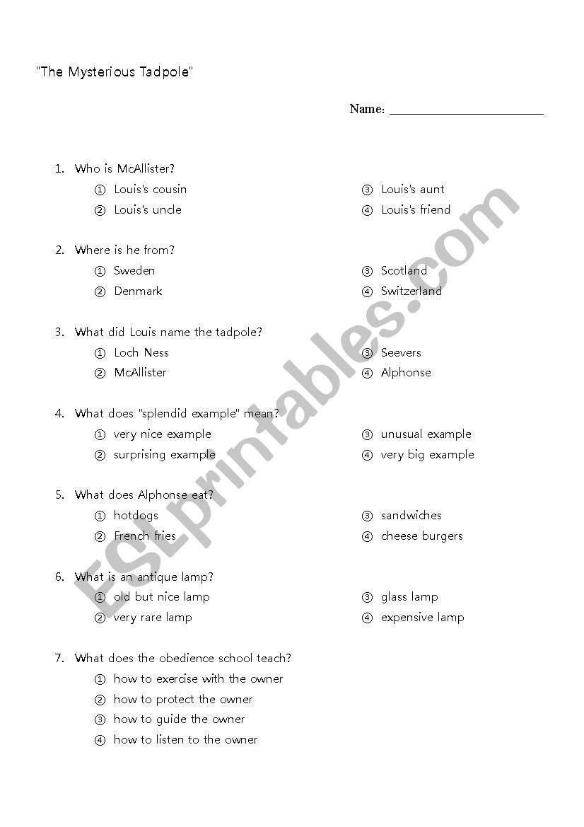 A Fish Out Of Water A Mysterious Tadpole ESL Worksheet By Kenzn516 A Fish Out Of Water A Mysterious Tadpole ESL Worksheet By Kenzn516