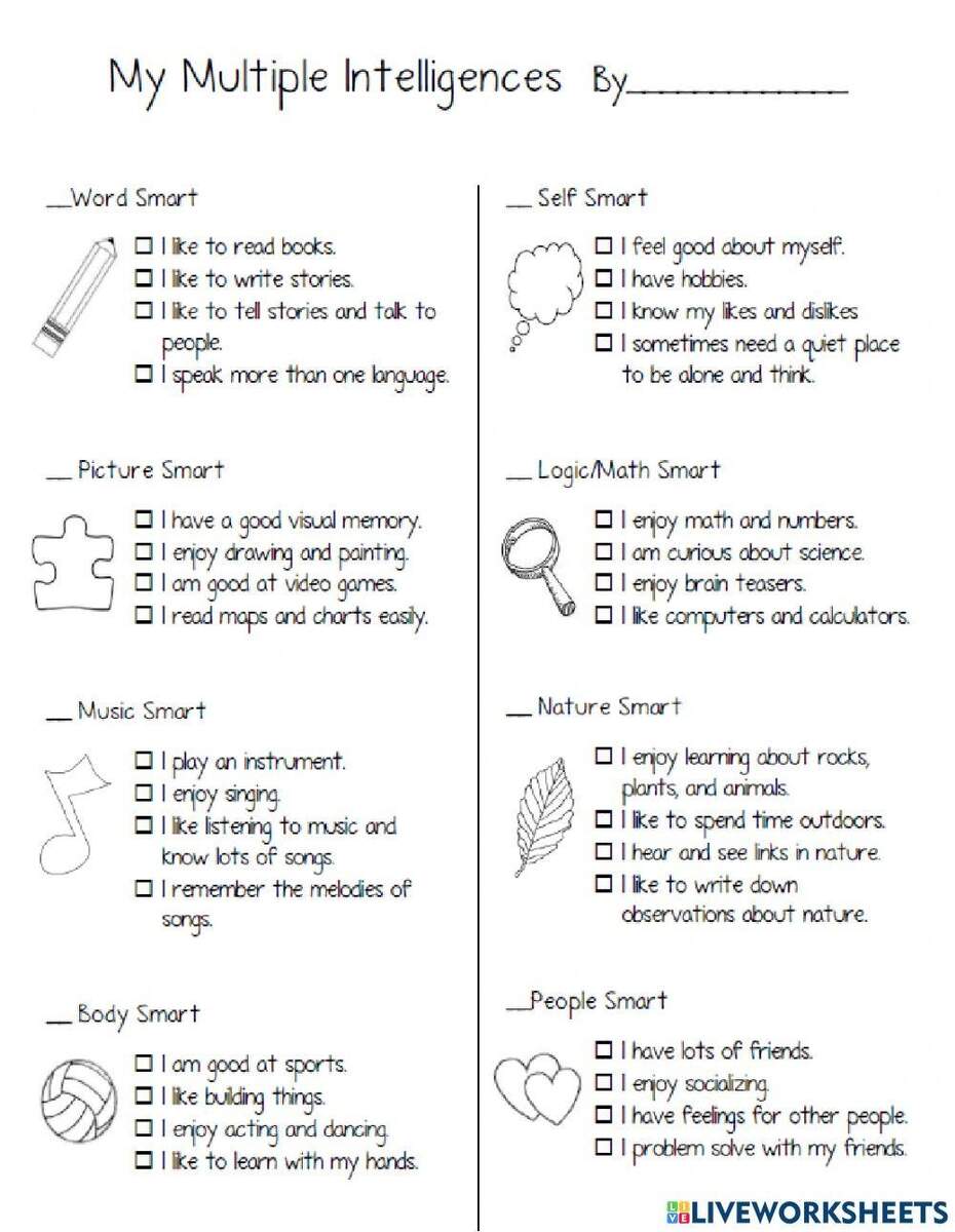 A Multi Intelligent Environment Teaching Intelligence Worksheets Library