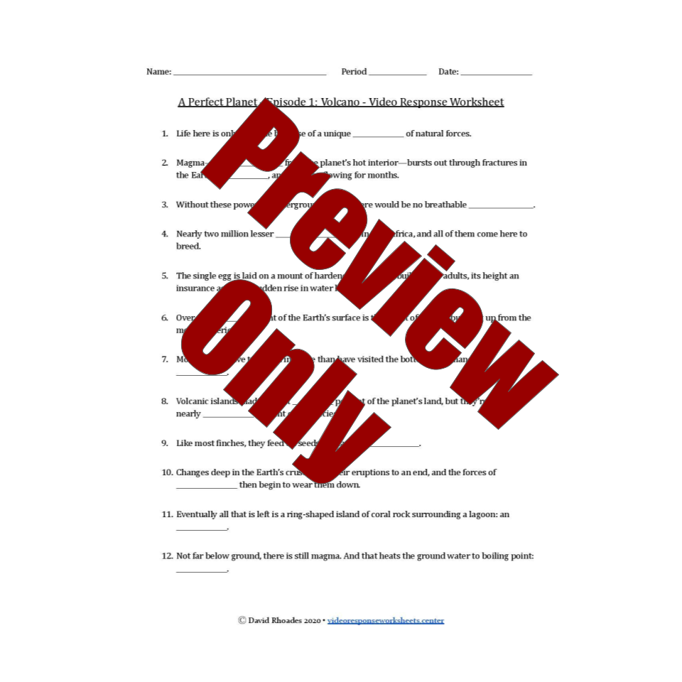A Perfect Planet Episode 1 Volcano Video Response Worksheet Key Classful