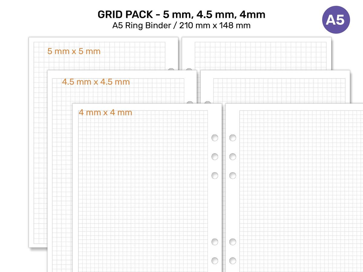 A5 Grid Pack 5 Mm 4 5 Mm 4 Mm Printable Insert For Ring Binders Etsy Amazon Undated Weekly Planner Inserts Fits Personal Size Ring Binder Planers Filofax Kate Spade Kikiki K Webster Pages Van Der Spek LV MM Weekly Calendar Inserts Weekly Planner Refill Personal Office