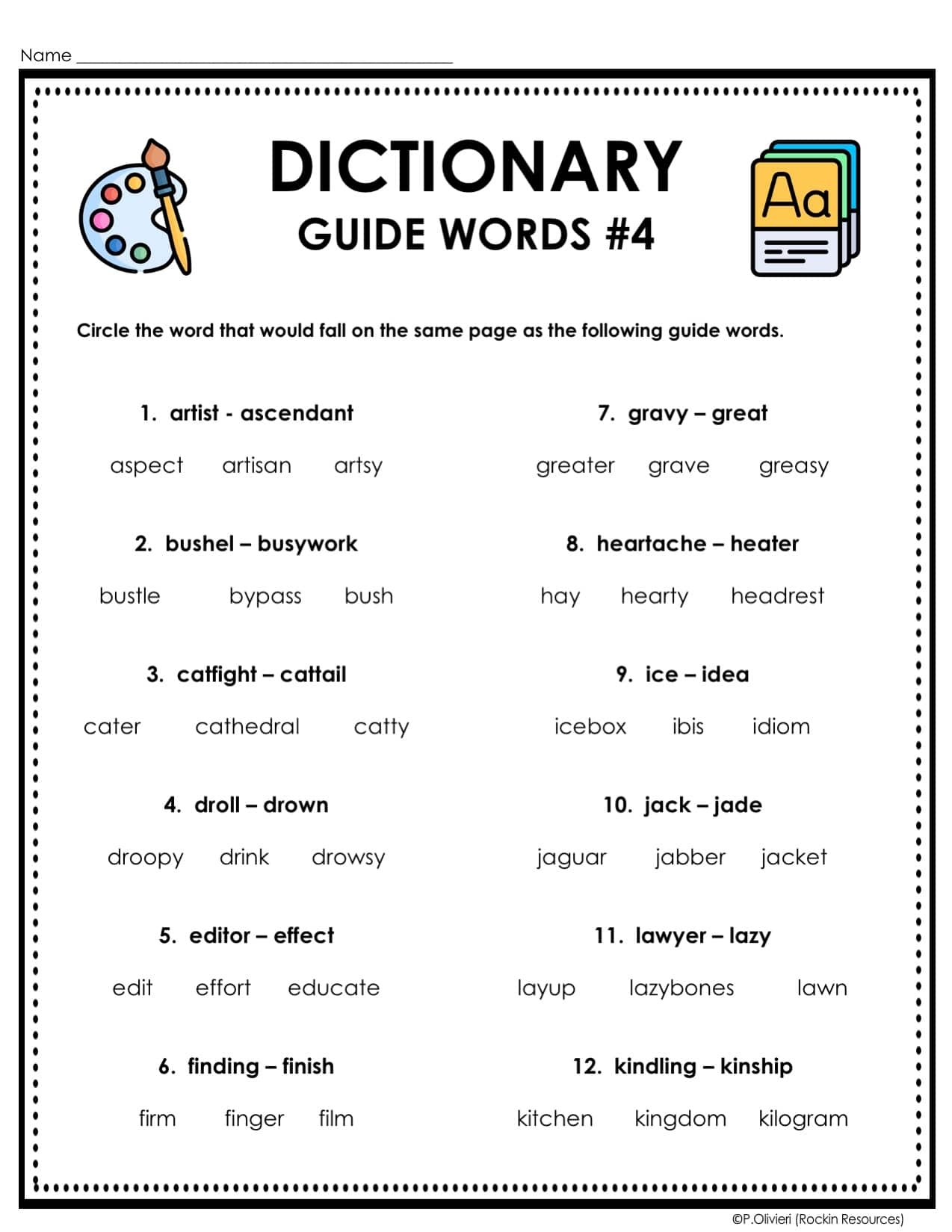 Dictionary Skills And Guide Words Worksheets