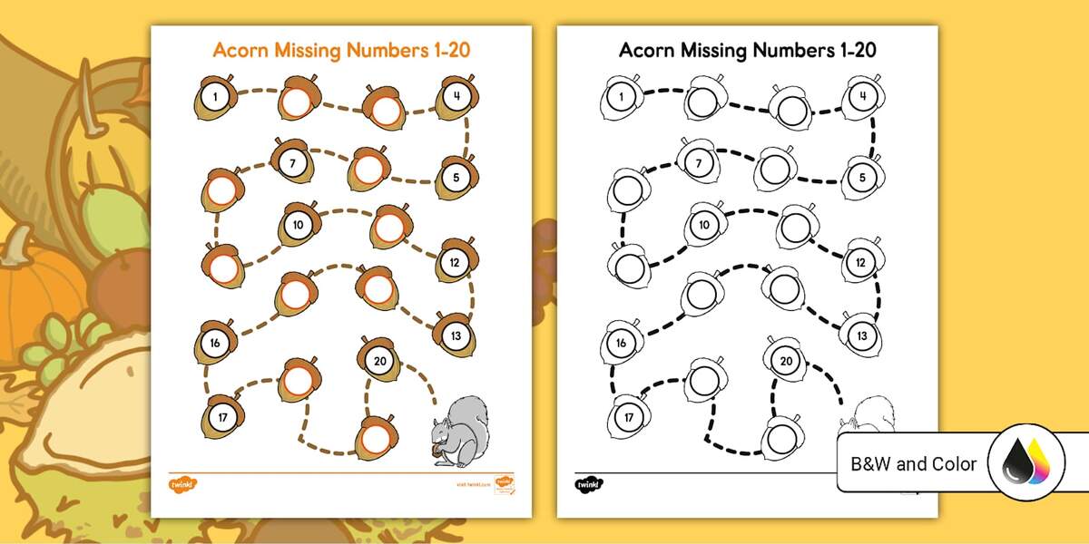 Acorn Missing Numbers 1 20 Worksheet 1st Grade Numericwiz
