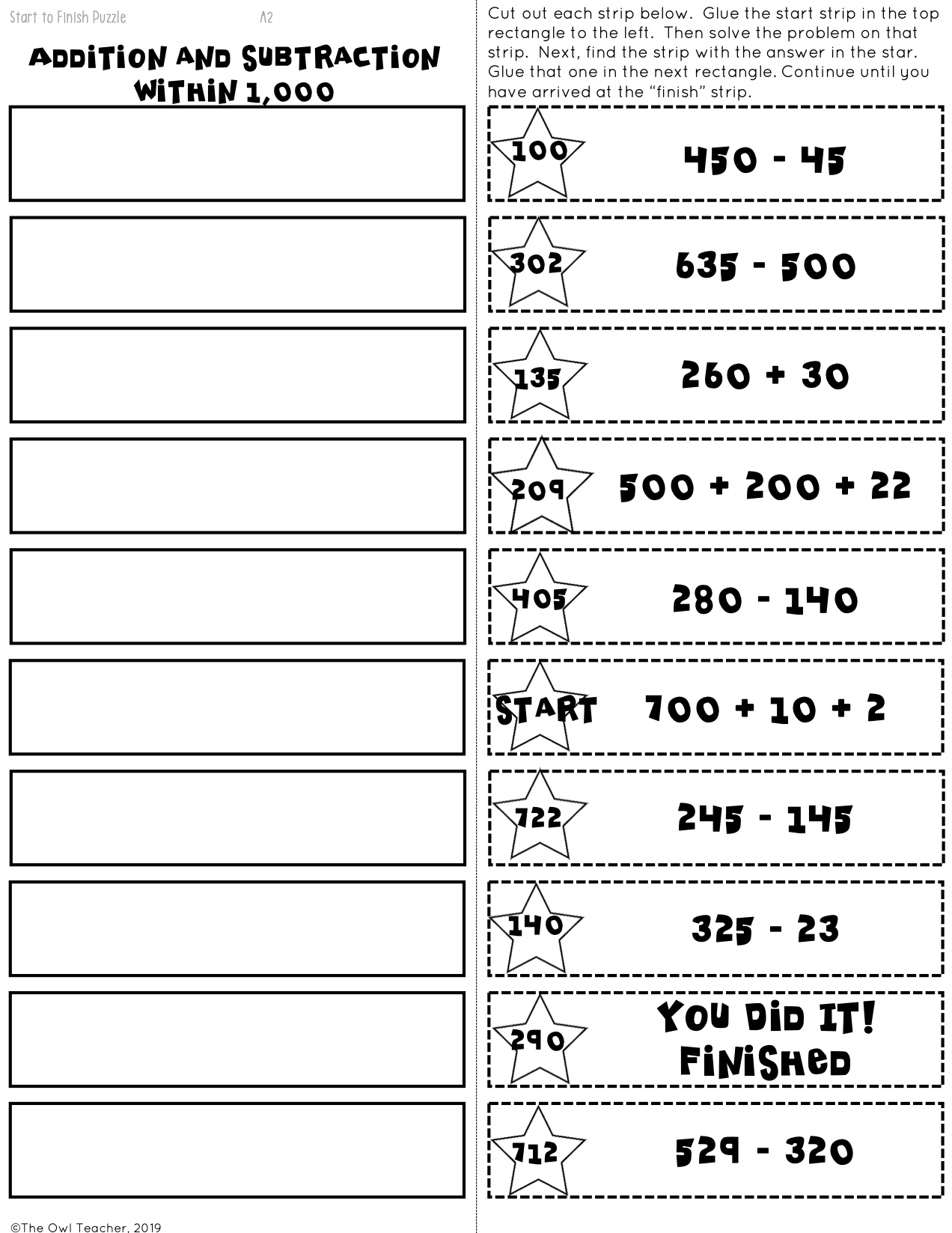 Add Subtract Within 1000 Start2Finish Puzzles Printable Digital Google The Owl Teacher Three Digit Addition Worksheets Worksheets Library