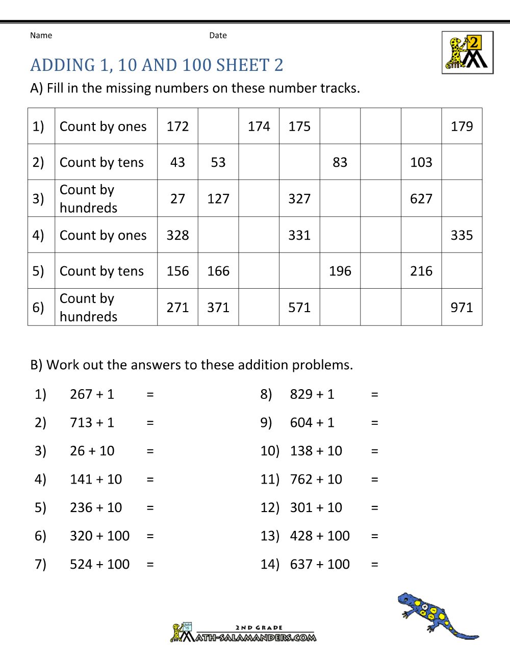 Adding 1 10 100 Worksheets Adding 1 10 100 Worksheets