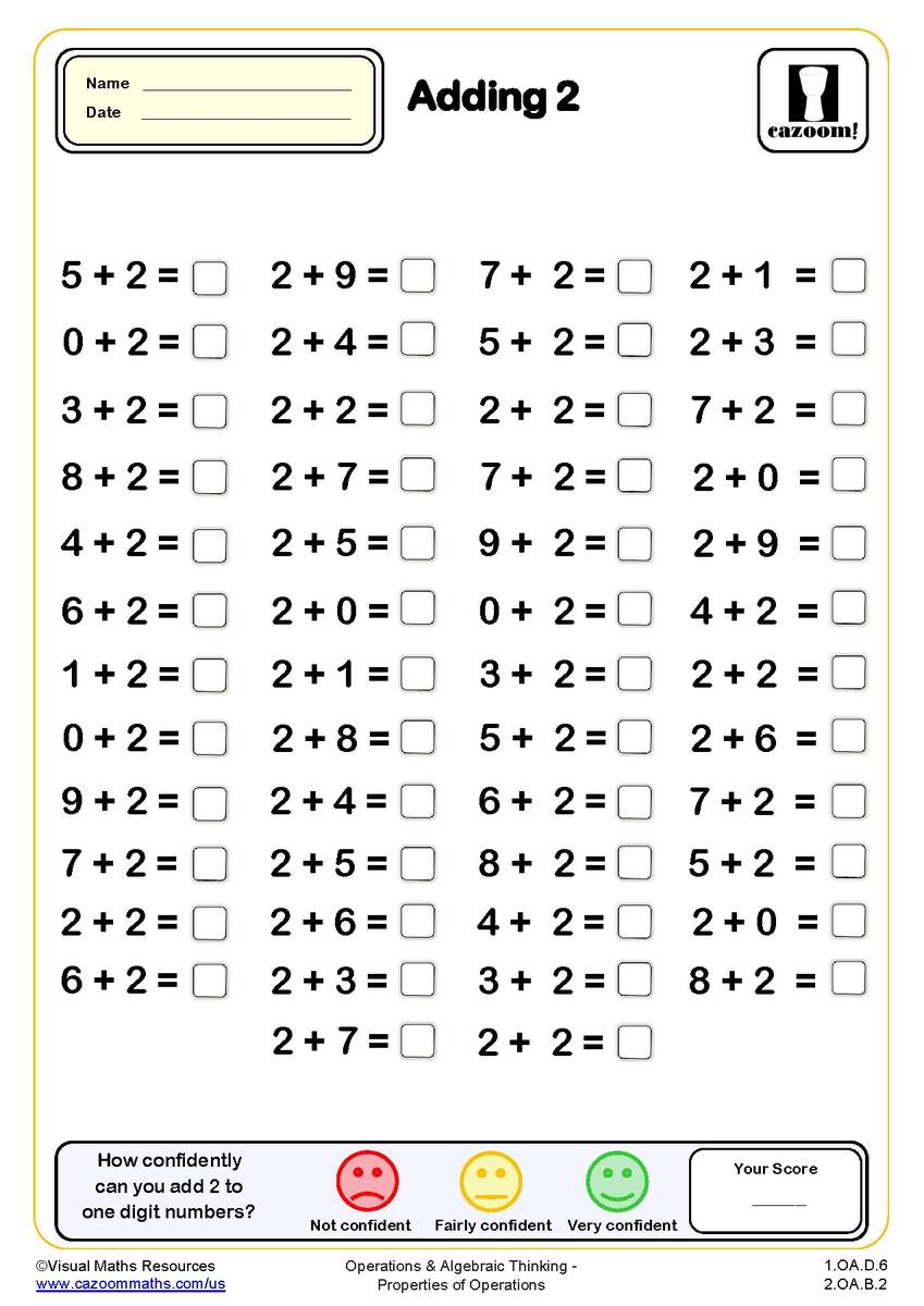 Adding 2 Drills Worksheet 50 Questions Grade 1 PDF Addition Worksheets Cazoom Math Adding 2 Drills Worksheet 50 Questions Grade 1 PDF Addition Worksheets Cazoom Math