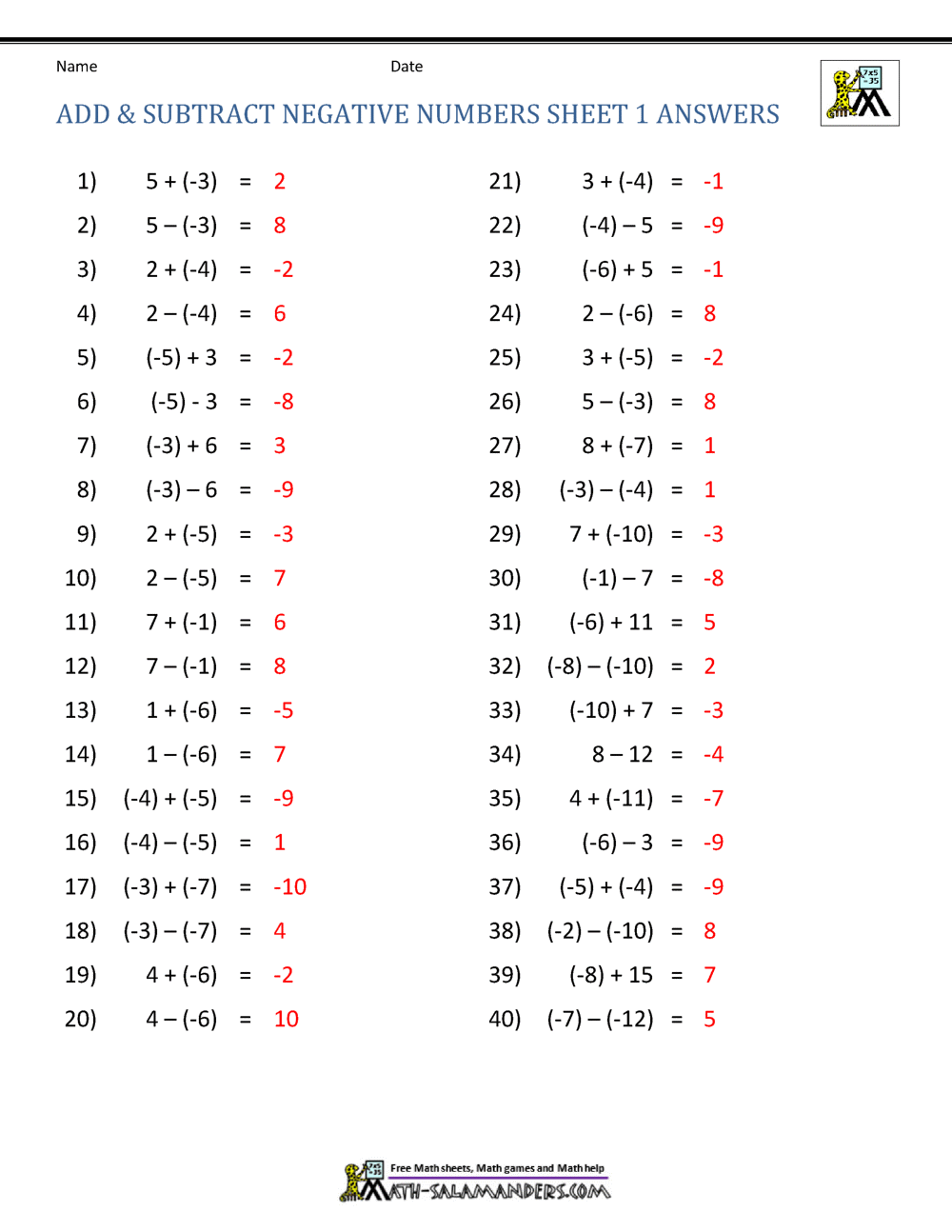 Adding And Subtracting Negative Numbers Adding And Subtracting Negative Numbers