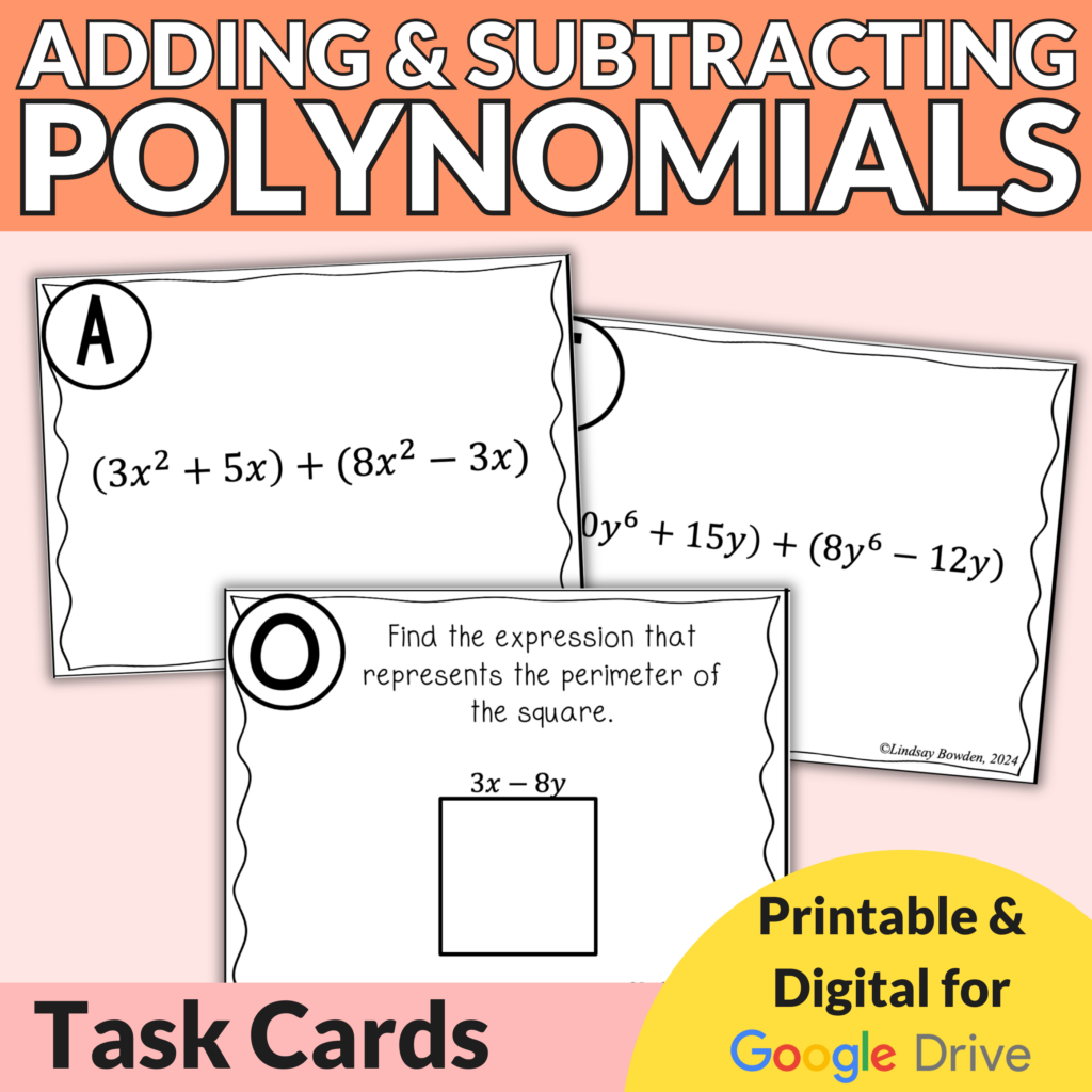 Adding And Subtracting Polynomials Cards Lindsay Bowden Adding And Subtracting Polynomials Cards Lindsay Bowden