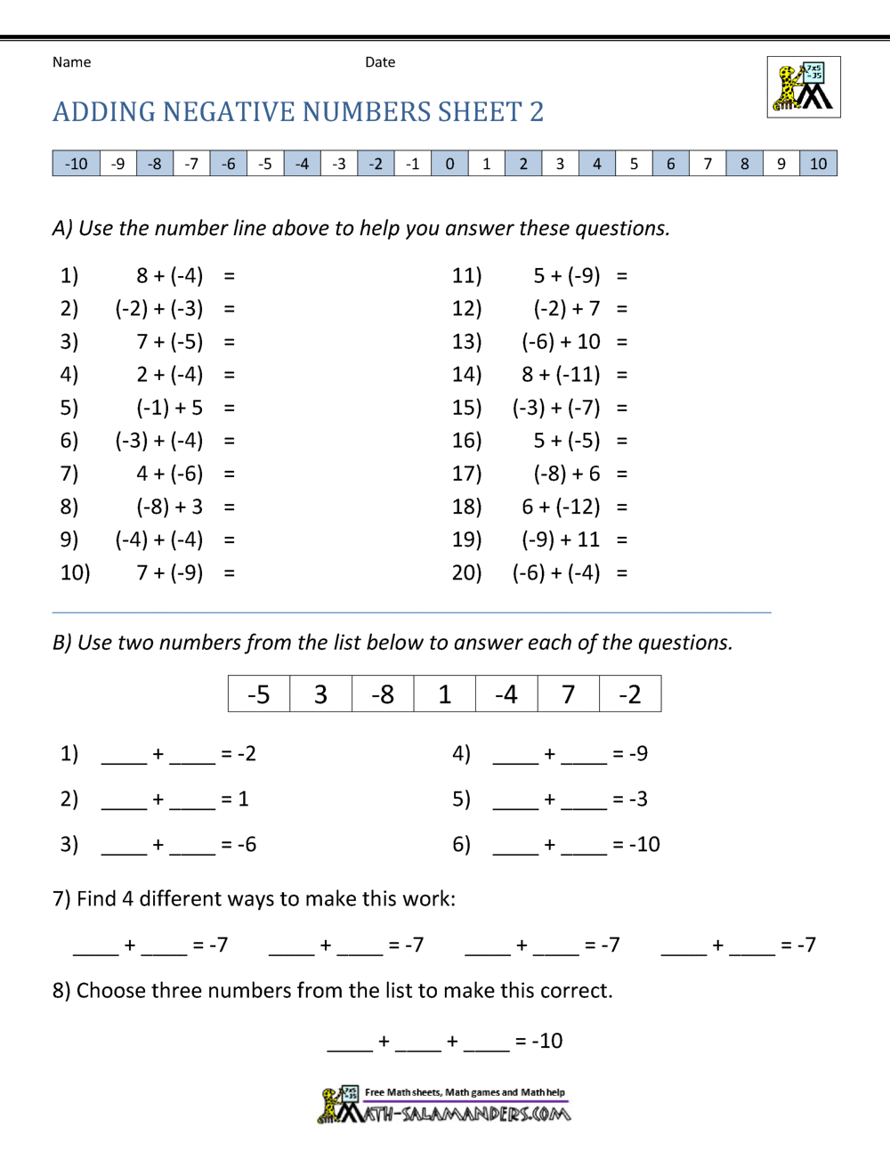 Adding Positive And Negative Numbers Adding Positive And Negative Numbers