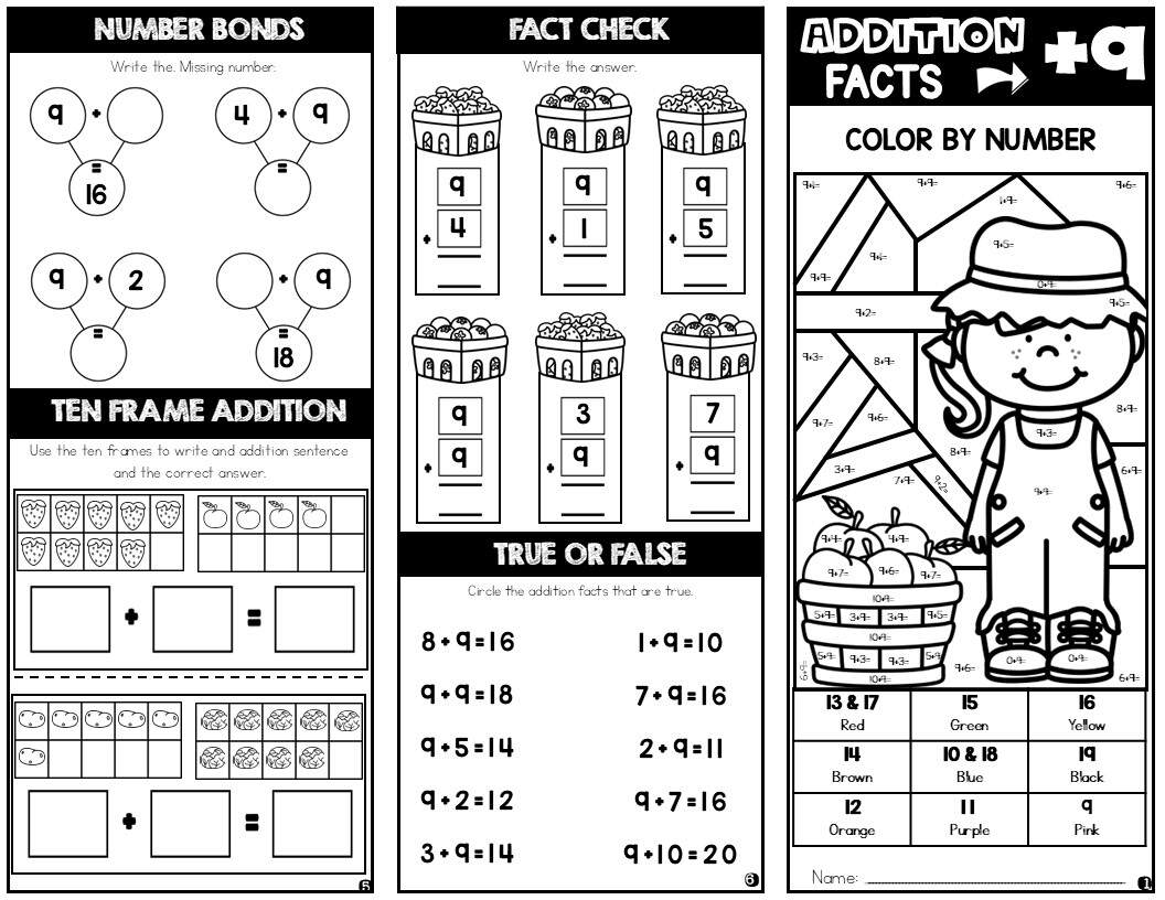 Addition Facts 9 Foldable Booklet Math Practice With Color By Code Trifold Brochure Teaching Ideas Made Easy Learning Addition Facts To 12
