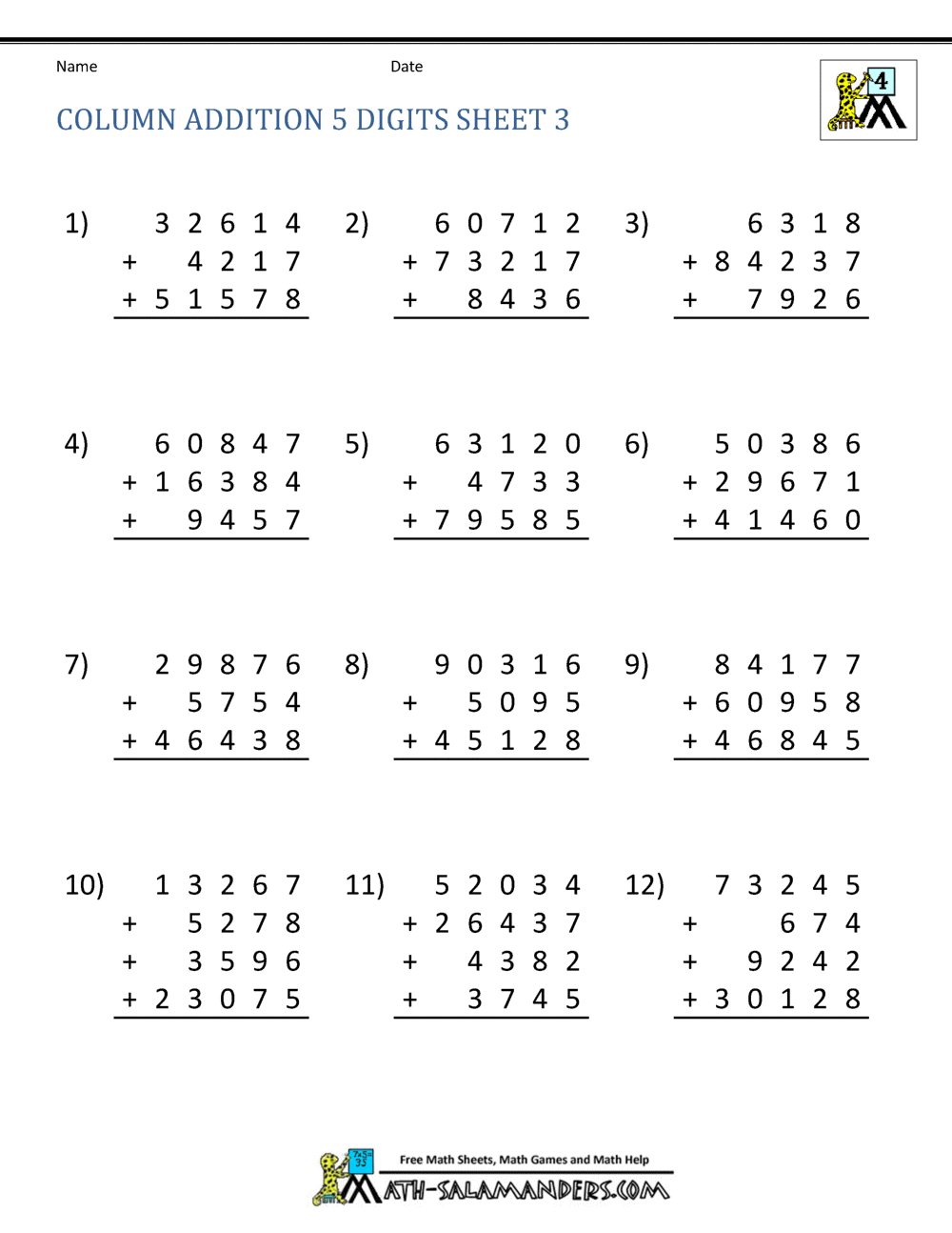 FREE Printable 4th Grade Math Worksheets Pdf