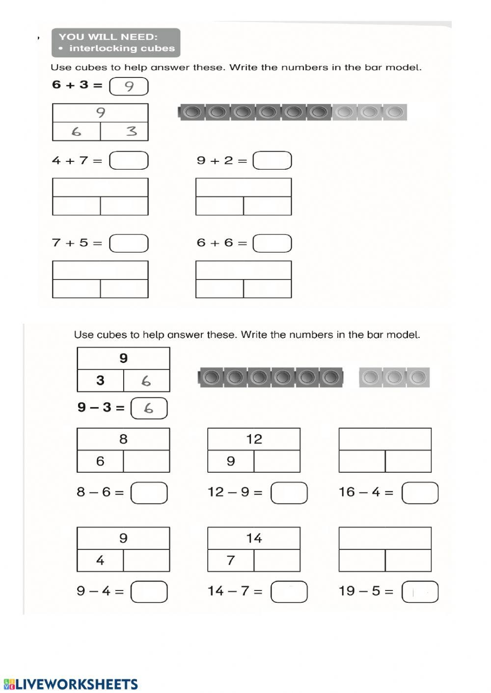 Addition subtraction Through Bar Model Worksheet Worksheets Library