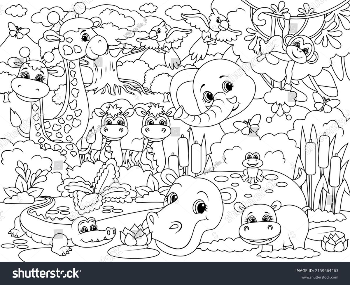 African Animals Cartoon Coloring Page Outline Stock Vector Royalty Free 2159664463 Shutterstock African Animals Cartoon Coloring Page Outline Stock Vector Royalty Free 2159664463 Shutterstock