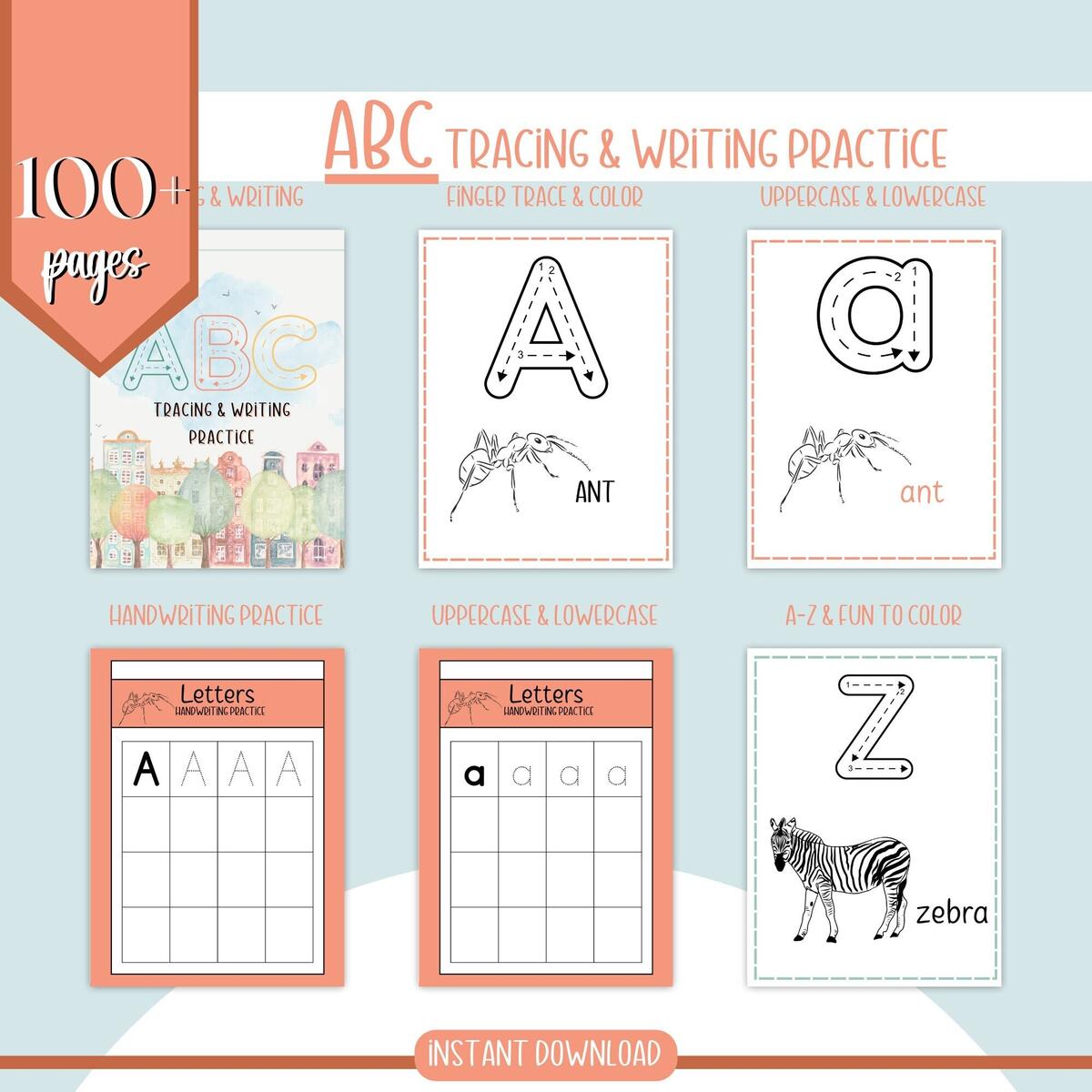 Alphabet Tracing Workbook Uppercase Lowercase Practice Digital Download Etsy