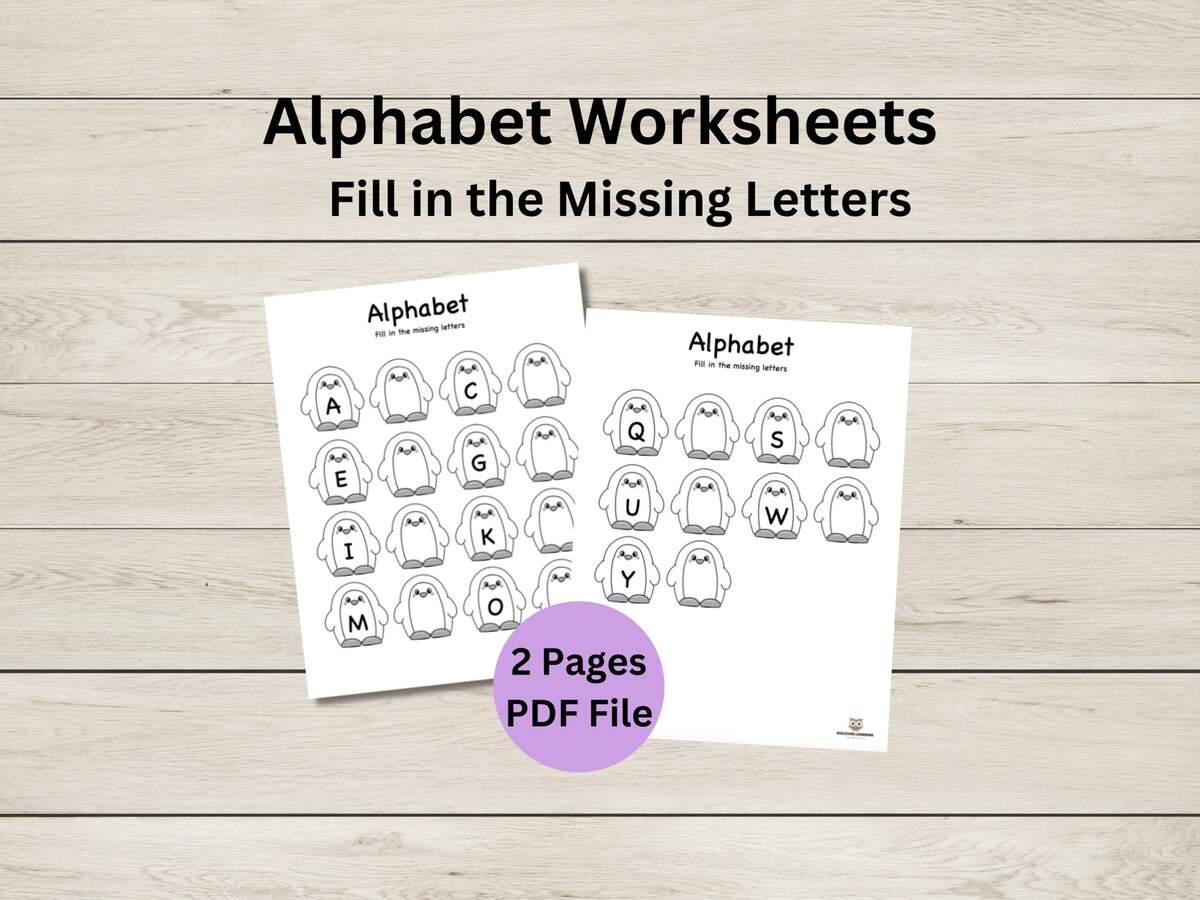 Alphabet Worksheets Fill In Missing Letters Penguins Printable Worksheets PDF File Etsy Find The Missing Letter Cute Cartoon Penguin Worksheet For Kids Learning Sea Animals In English Educational Alphabetic Game Stock Vector Illustration Of Education Kids 265995521