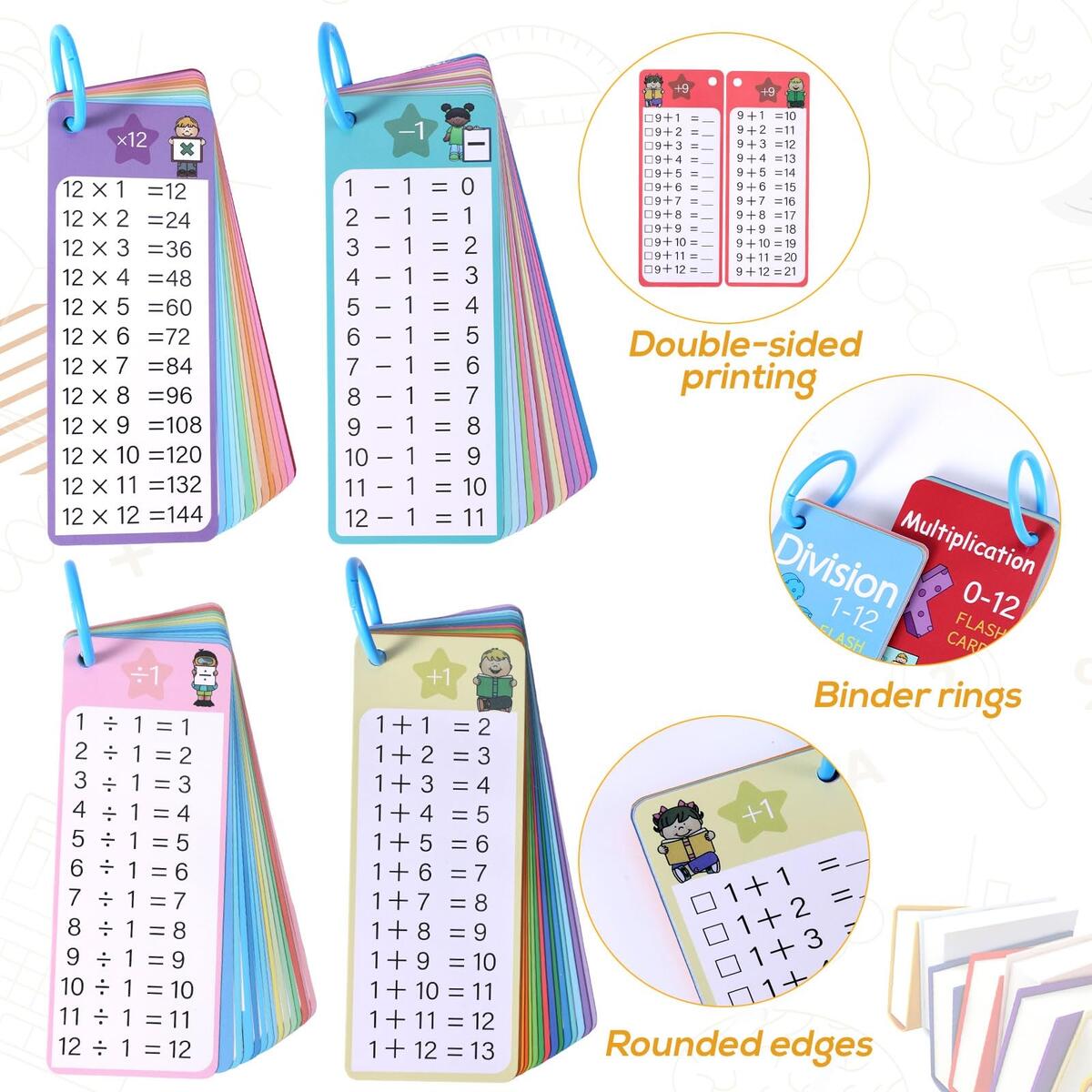 Amazon 4 Pack 60pcs Multi Math Time Table Flash Cards Include 8 Markers 4 Binder Rings Subtraction Multiplication Division Flashcards Math Learning Tools For Beginners Kids Toys Games