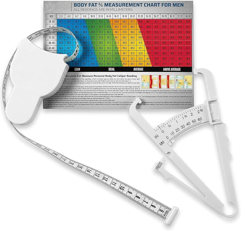 Amazon Body Fat Caliper And Measuring Tape For Body Skinfold Calipers And Body Fat Tape Measure Tool For Accurately Measuring BMI Skin Fold Fitness And Weight Loss White Health Household