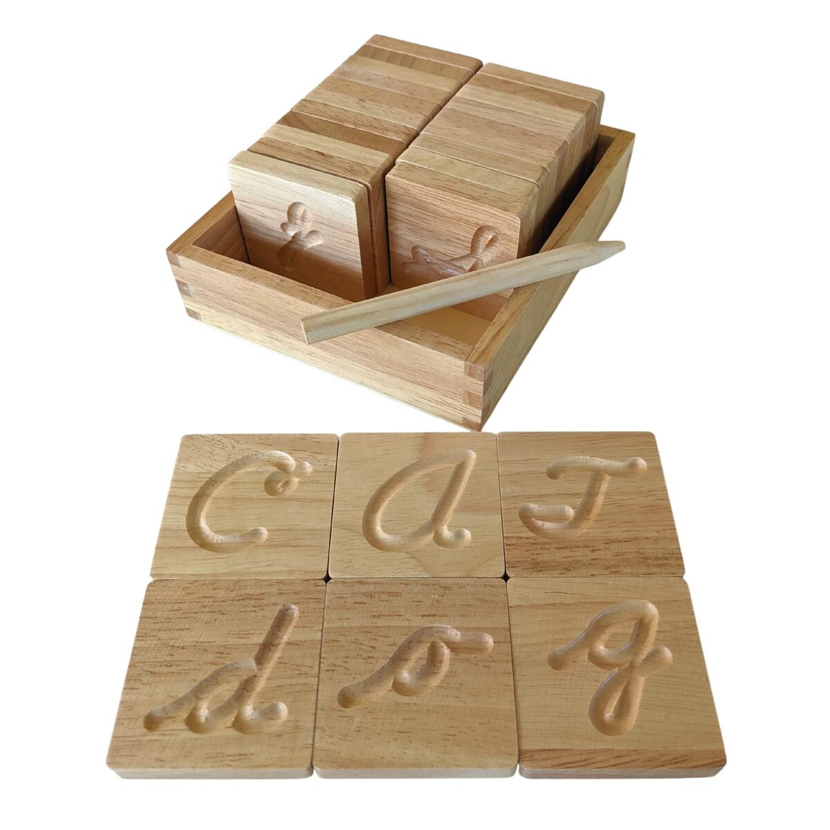 Amazon Montessori Cursive Wooden Alphabet Tracing Preschool Learning Letter Tracing ABC Flash Cards Double Sided Uppercase And Lowercase Includes Storage Box And Stylus Pen Set Of 26 Pieces Toys Games