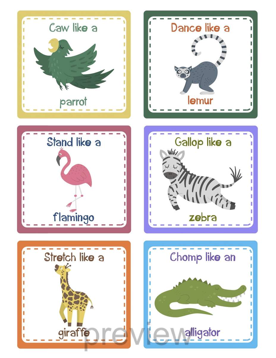 Animal Movement Cards Brain Break Movement Cards For Kids Fitness Flashcards Kids Exercises Flash Cards Kids Physical Education Etsy