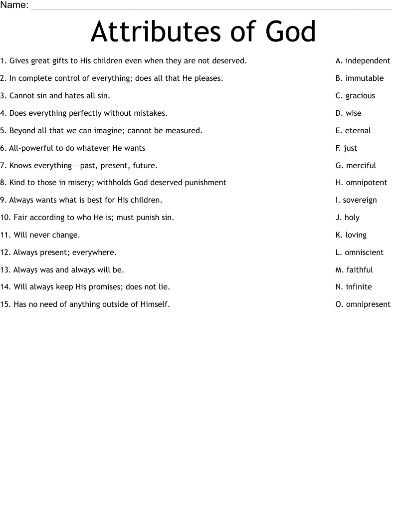 Attributes Of God Worksheet WordMint Job 5 10 Year Old Lesson Pack Trueway Kids